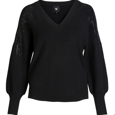 NÜ Blake Strik Bluse med V-hals, sten, Sort